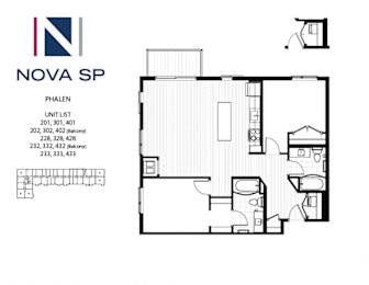 A floor plan of a Nova SP Phalen unit with a list of unit numbers.