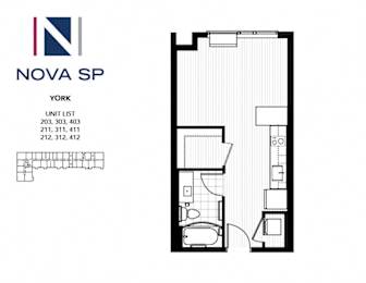 A floor plan for Nova Sp York is displayed with a unit list on the left side.