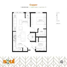 Copper One Bedroom One Bathroom Floorplan at Soul Apartments, Minnesota