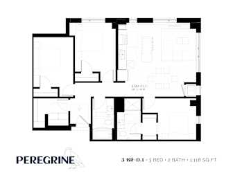 3BR_D1 Floor Plan at Peregrine Apartments, Minnesota, 55411