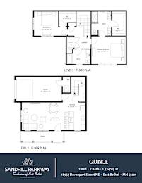 Two floor plans for a 2 bedroom, 2 bath house.