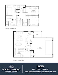 A floor plan for a three bedroom, two bathroom apartment at Sandhill Parkway.