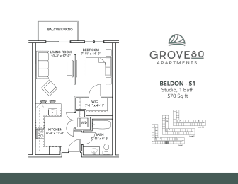 Beldon - S1 Floor Plan at Grove80 Apartments, Cottage Grove, Minnesota
