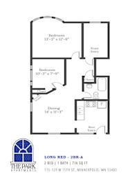 A floor plan for a 2 bedroom apartment at The Park Apartments.