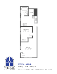 Floor Plan Blue Prints for a One Bedroom Apartment at The Park Apartments in Minnesota, 55403