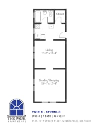 Floor Plan Blueprints of a Spacious Studio Apartment at The Park Apartments in Minneapolis, MN