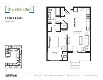 Sheridan Floor Plan at The Shoreham Apartments, Minnesota, 55416