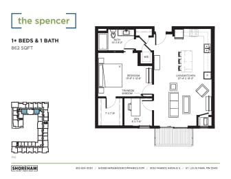 Spencer Floor Plan at The Shoreham Apartments, St Louis Park, MN