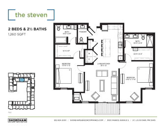 Steven Floor Plan at The Shoreham Apartments, St Louis Park, Minnesota