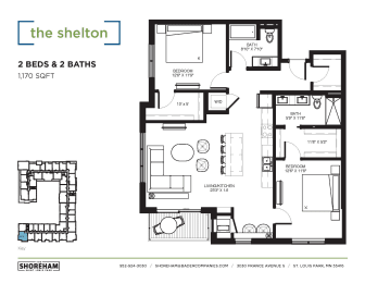 Shelton Floor Plan at The Shoreham Apartments, Minnesota, 55416