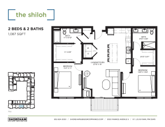 Shiloh Floor Plan at The Shoreham Apartments, St Louis Park, 55416