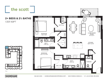 Scott Floor Plan at The Shoreham Apartments, St Louis Park, MN, 55416