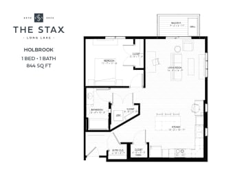 Holbrook 1 Bedroom Floor Plan at The Stax of Long Lake in Long Lake, Minnesota 55356
