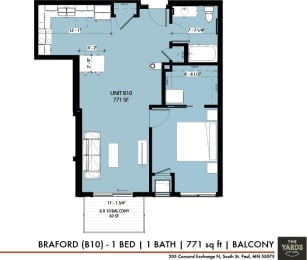 a floor plan of a bedroom apartment at The Yards and Backyards, MN 55075
