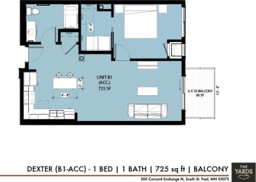 1 bed 1 bath floor plan Qat The Yards, Minnesota