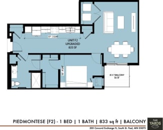 a floor plan of a house with a blue floor at The Yards and Backyards, Saint Paul