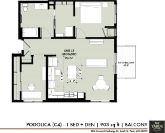 1 bed 1 bath floor plan P at The Yards, South St. Paul