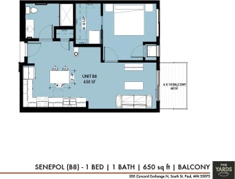 1 bed 1 bath floor plan Kat The Yards, Minnesota, 55075
