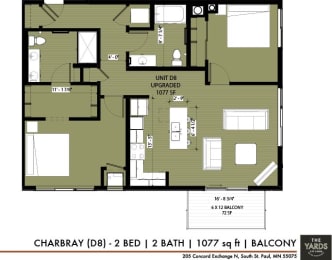2 bed 2 bath floor plan G at The Yards, South St. Paul, Minnesota