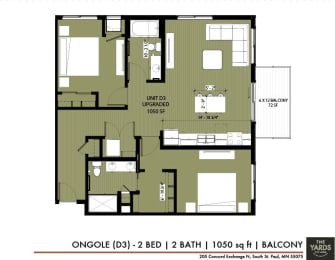 2 bed 2 bath floor plan B at The Yards, Minnesota