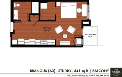 Studio 1 bath floor plan b at The Yards, Minnesota, 55075