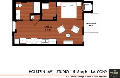 Studio 1 bath floor plan hat The Yards, Minnesota