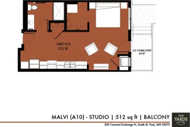 Studio 1 bath floor plan i at The Yards, Minnesota, 55075