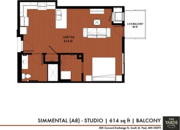 Studio 1 bath floor plan g at The Yards, South St. Paul