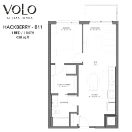 1 bedroom 1 bathroom floor plan P at Volo at Texa Tonka Apartments, St Louis Park, 55426