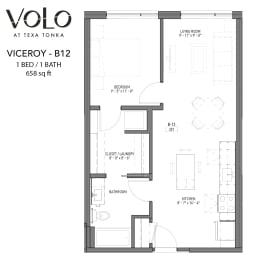 1 bedroom 1 bathroom floor plan X at Volo at Texa Tonka Apartments, Minnesota