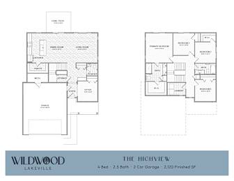 A floor plan for a 4 Bedroom, 2.5 Bath home with a 2 Car Garage and 2120 finished square feet.