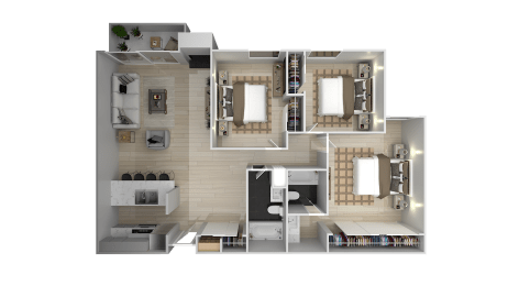 3 Beds 3 Baths Floor Plan at City View Apartments at Warner Center, Woodland Hills, CA