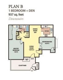 a floor plan of a house with bedrooms and baths  at The Resort at Encinitas Luxury Apartment Homes, Encinitas, California