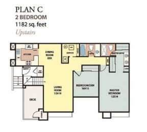 floor plan of the plan c 2 bedroom 1192 sq feet  at The Resort at Encinitas Luxury Apartment Homes, California