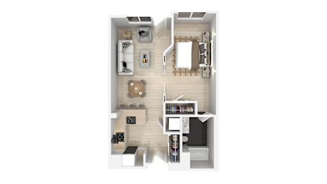 One Bedroom Floorplan at 888 Fourth Street Apartments, LLC, Santa Rosa, California
