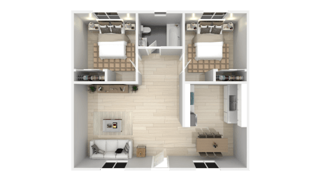 a rendering of a 3d floor plan of a house  at The Marq Apartments LLC, Los Angeles, California
