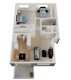 a 3d model of a house with a bedroom and living room at Campbell West Apartments, Campbell, CA