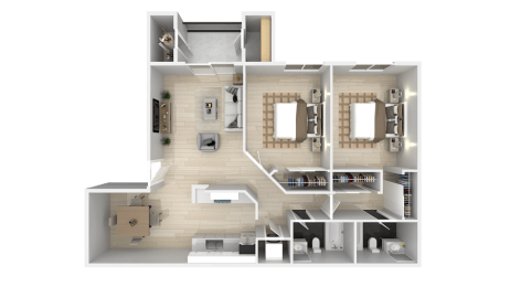 a rendering of a 3d floor plan of a house at La Jolla Blue, San Diego, CA