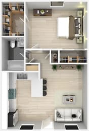 a 3d rendering of the interior of a apartment at Napa Green Apartments LLC, California, 94559