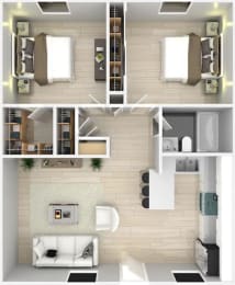 a 3d rendering of the interior of a house with some furniture at Napa Green Apartments LLC, Napa, CA 94559