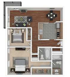 A floor plan of a small apartment with a kitchen, living room, and bathroom.