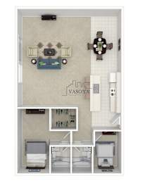 A floor plan of a bathroom with a toilet, sink, and shower.