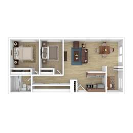 a bedroom floor plan with a bathroom and a living room