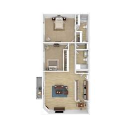 a floor plan of a studio apartment with a bedroom and a living room