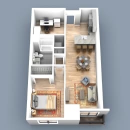 a floor plan of a house with a bedroom and a living room