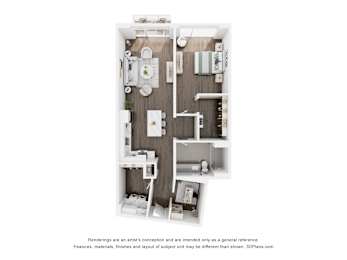 Floor Plan  a floor plan of a 1 bedroom apartment at the residences at