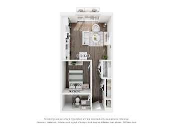Floor Plan  a 1 bedroom floor plan  apartments at the residences at