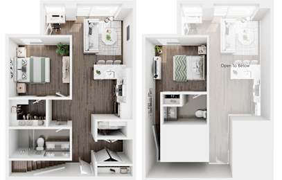 Floor Plan  a stylized floor plan of a house with a bedroom and a living room