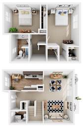 two different layouts of a home office and a living room