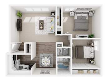 A small room with a bed, a desk, and a shelf.